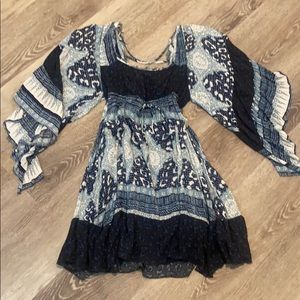 Free People Blue lined boho dress S